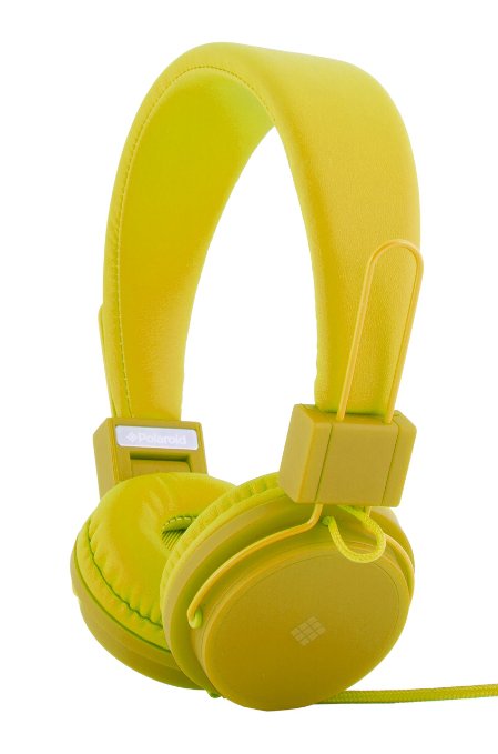 Polaroid PHP8500YL Neon Headphones with Mic, Foldable, Tangle-Proof, Compatible with All Devices, Yellow