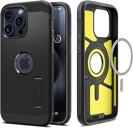 SPIGEN Tough Armor (MagFit) Designed for Apple iPhone 15 Pro Max Case (2023)[6.7-inch][Compatible with MagSafe] Magnetic Ring Impact Shock Absorption Hard Cover - Black