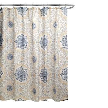 Linen Store Fabric Canvas Shower Curtain, 70"x70", Jenna, Colorful Floral Scroll Medallion Design