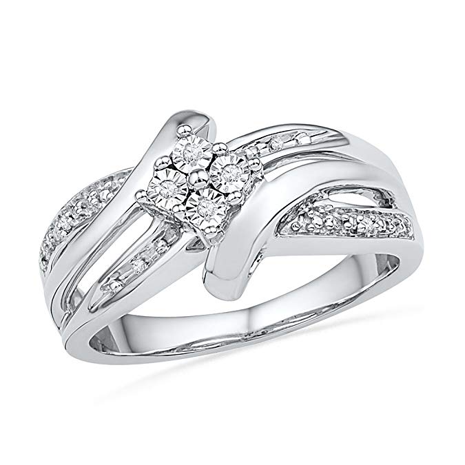 D-GOLD Sterling Silver Round Diamond Bypass Fashion Ring (0.03 cttw)
