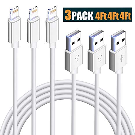 Lightning Cable, iPhone Charger 3Pack Lightning to USB A Cable Certified Fast Charging Charger Compatible with iPhone X 8 Plus 7 Plus 6S Plus 6 Plus 5 5S 5C SE iPod iPad iPro and More, White