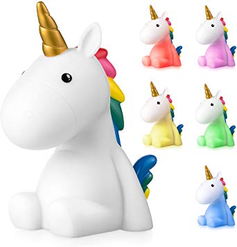 Rechargeable Unicorn LED Night Light, Color Changing Bedroom Lamp in Gift Package