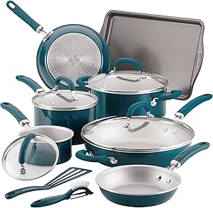 Rachael Ray Create Delicious Nonstick Cookware Induction Pots and Pans Set, 13 Piece - Teal Shimmer