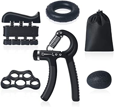 Vicloon Hand Grip Strengthener Exerciser Forearm Grip Kit, 5 Pcs Adjustable Hand Grip, Finger Exreciser, Stress Relief Grip Ball, Finger Stretcher and Exercise Ring for Athletes and Musicians