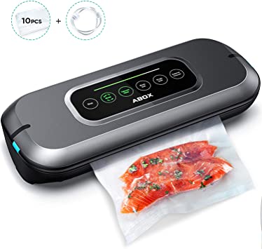 ABOX Vacuum Sealer, V66 Automatic Food Sealer Machine One-Touch Sealing for Dry and Moist Food Fresh Preservation with 10PCS BPA Seal Bags for Meat, Vegetables, Fruits
