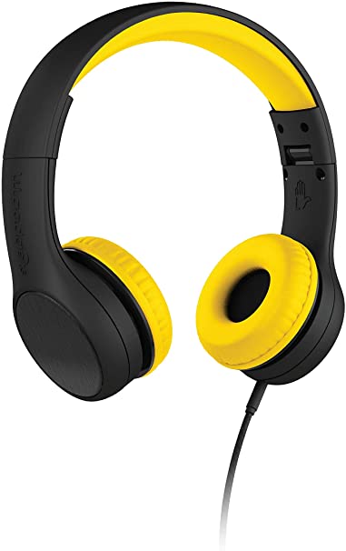 New! LilGadgets Connect  Style Kids Premium Volume Limited Wired Headphones with SharePort and Inline Microphone (Children, Toddlers) - Black/Yellow
