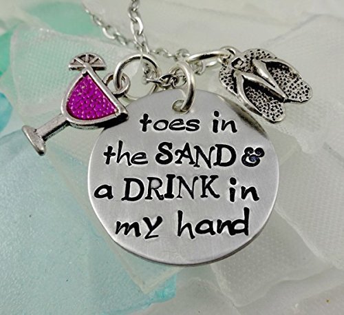 Drink In My Hand Stamped Beach Bangle Bracelet or Necklace - Toes In the Sand Girl