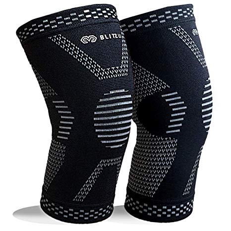 BLITZU MAX Compression Knee Brace for Joint Pain, ACL MCL Arthritis Relief Improve Circulation Support for Running Gym Workout Recovery Best Sleeves Patella Stabilizer Pad