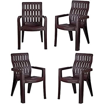 Luxury Indian Enterprises Fortuner Plastic Chair Set of 4 with Matt & Glossy Texture for Home, Office and Restaurant Purpose-(Color Dark Brown)