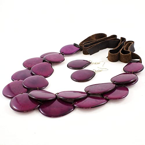 Purple Statement Necklace Beaded with Tagua Nut, Bold Chunky Bib Style, Eco Fair Trade Jewelry for Women