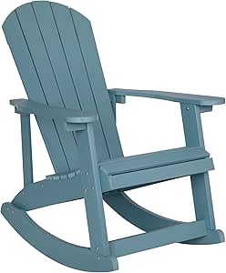 Flash Furniture Savannah Poly Resin Wood Adirondack Rocking Chair - All Weather Sea Foam Polystyrene - Stainless Steel Hardware