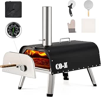 CO-Z Multi-Fuel Outdoor Pizza Oven, Propane and Wood Fired Pizza Oven with 12 Inch Pizza Stone, Gas Burner & Thermometer, Dual Fuel Stainless Steel Pizza Maker for Camping Backyard Party