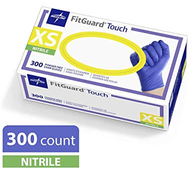 Medline FitGuard Touch Nitrile Exam Gloves, Disposable, Powder-Free, Cobalt Blue, X-Small, Box of 300