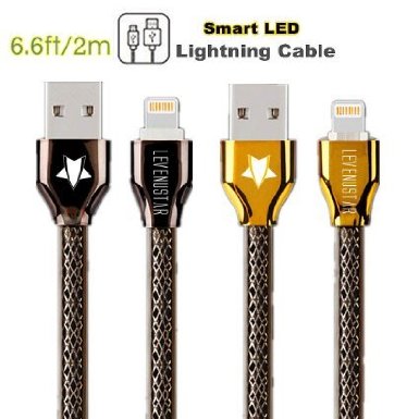 Lightning Cable 6ft LeVenustar 2 Pack Smart LED Lightning to USB Cable Sturdy Charging Cord Aluminum Connector for iPhone 55s5c 66s Plus iPad miniAirPro iPod touch BlackGold