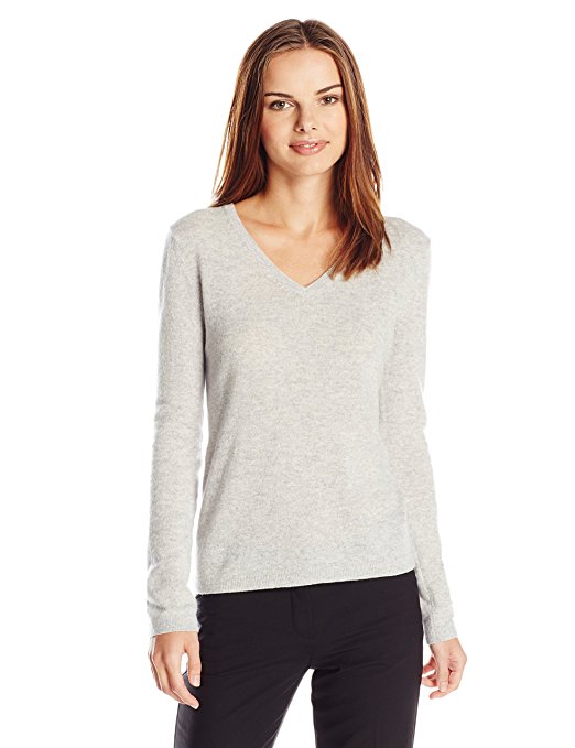 Lark & Ro Women's 100% Cashmere Slim-Fit V-Neck Sweater