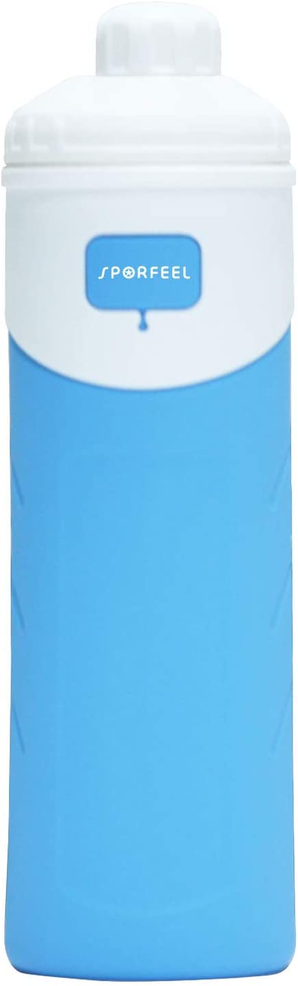 SPORFEEL Insulated Silicone Water Bottle 16 oz, Double Wall Vacuum Insulated Travel Water Bottle Travel Flask for Hot or Cold Beverages, Soft Flask Flexible Water Bottle Soft Bottle Hiking