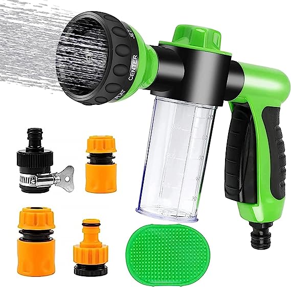 Pup Jet Dog Wash Garden Hose Nozzle Include Hose Nozzle Foam Sprayer with dog washing hose attachment Dog Rubber Brush for Showering Pets Car Wash Watering Plants&Lawns