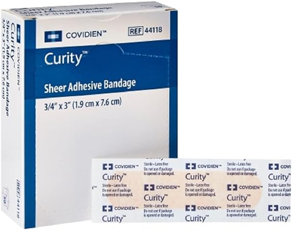 CURITY Flexible Adhesive Bandages 3/4" X 3", Sensitive Skin, Sheer 50/Box