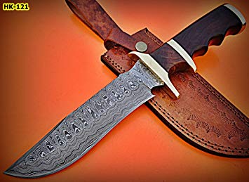 Poshland Knives REG HK-121 Handmade Damascus Steel 12 Inches Hunting Knife - Stunning Rose Wood Handle with Brass Guards