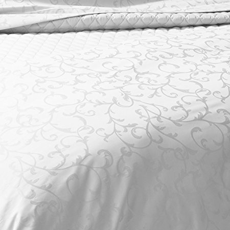 Cuddledown 400 Thread Count Jacquard Comforter Cover, Full, White