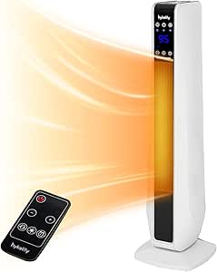 Hykolity 1500W Oscillating Ceramic Tower Space Heater for Indoor Use, 3 Modes Electric Heater with Remote, Thermostat, Overheating & Tip-Over Protection, 29in, White