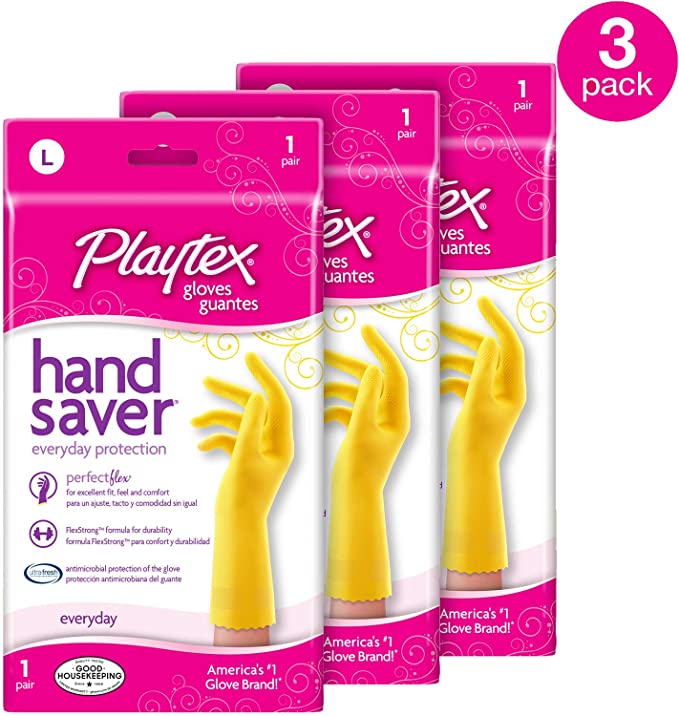 Playtex Handsaver Reusable Rubber Gloves, Large (Pack - 3)
