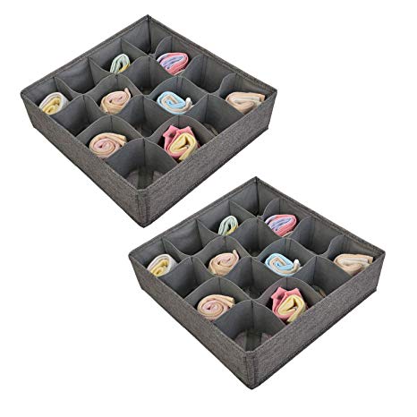 Polecasa Socks and Underwear Organizer - 16 Cells- 2 Pack - Durable Linen Fabric with Thick Cardboard. Drawer Divider Organizers for Socks, Panties, Ties and Lingerie.