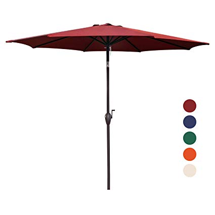 KINGYES 9Ft Patio Table Umbrella Outdoor Umbrella with Push Button Tilt and Crank for Commercial Event Market, Garden, Deck,Backyard Swimming and Pool (9 Ft, Rust Red)