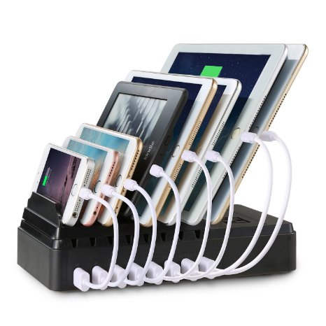 Charging Station, FLECK [2016 Patented Version] 8 USB Ports   2 AC Outlets Multi-Device Organizer Fast Direct Charging Stand Docking Station For Smartphones and Tablets No Adapter Required (Black)