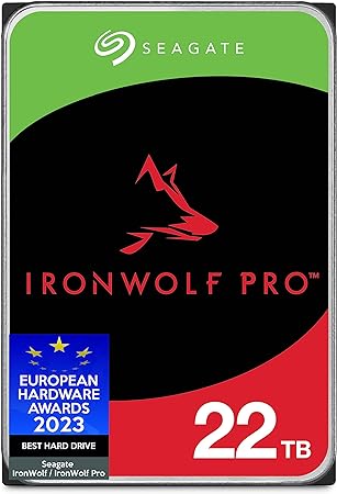 Seagate IronWolf, Pro 22TB, Enterprise Internal NAS HDD – CMR 3.5 Inch, SATA 6GB/s, 7,200 RPM, 256 MB Cache for RAID NAS - Frustration Free Packaging (ST22000NTZ01)