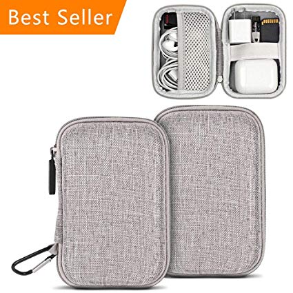 [2 Pack ]Earbud Case,YOLOCE Mini Headphones Case EVA Bag Case Pouch Earphone Case with Carabiner Hard Protective Carrying Earbuds Case Travel Portable Storage Bag for MP3, USB,Cable(Grey)