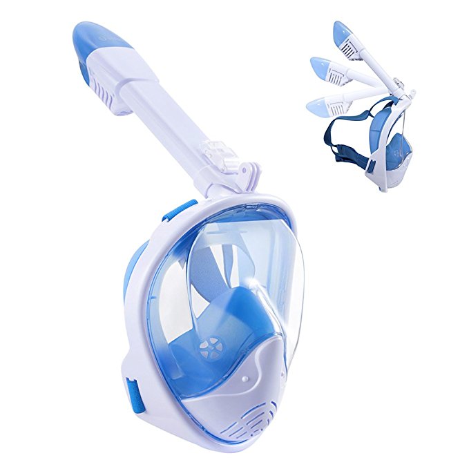 WSTOO Full Face Snorkel Mask,180°Panoramic View Snorkel Mask-Anti-Fog Anti-Leak for Adults & Kids