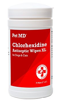 Pet MD Chlorhexidine Wipes XL with Aloe for Dogs and Cats - Antiseptic and Antifungal Wipes for Skin Infections, Hotspots, Acne Ringworm and More - 70 XL Wipes