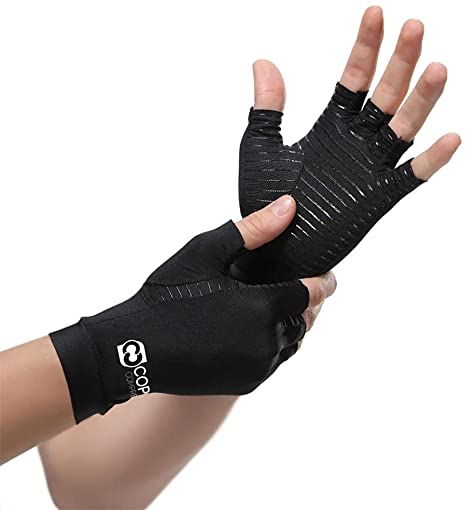 Copper Compression Arthritis Recovery Gloves - Highest Copper Content Guaranteed & Highest Quality Copper! Infused Fit Wear It Anywhere - Pair of Gloves (Large)