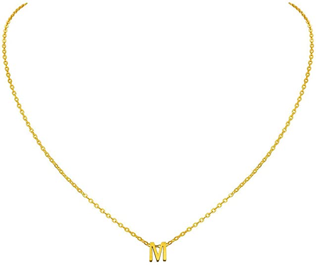 MOMOL Tiny Initial Necklace, 18K Gold Plated Stainless Steel Initial Necklace Dainty Personalized Letter Necklace Minimalist Delicate Small Monogram Name Necklace for Women Girls