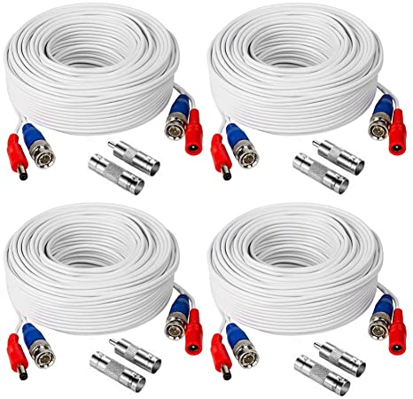 TYUMEN 4 Pack 100FT (30.5 Meters, White) All-in-One BNC Video and Power Security Camera Cables, BNC Extension Surveillance Camera Cables for CCTV Camera DVR Security Systems