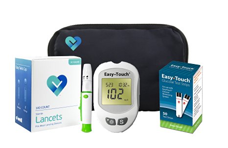 EasyTouch Complete Diabetic Blood Glucose Testing Kit, Meter, 50 Test Strips, 50 Lancets, Adjustable Lancing Device, Owners Log Book & Manual