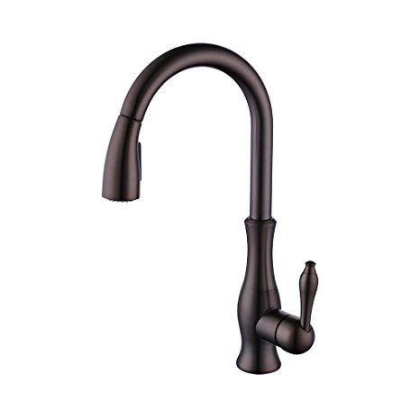 KES Brass Singel Lever High Arc Pull Down Kitchen Faucet with Retractable Pull Out Wand, Swivel Spout, Oil Rubbed Bronze, L6915-7