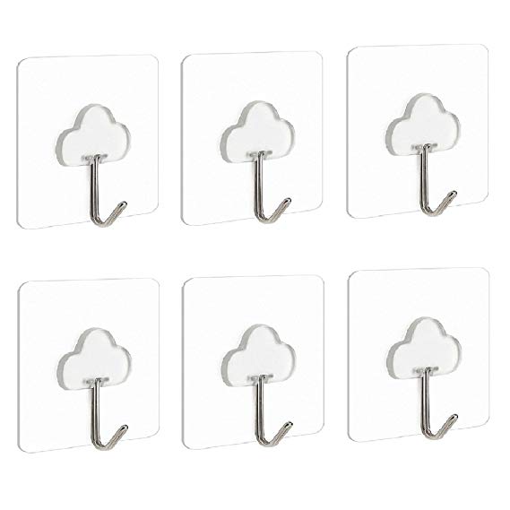 Fealkira 13.2lb/6kg(Max) Nail Free Reusable Heavy Duty Wall Hooks for Towel Loofah Bathrobe Clothes,No Scratch,Waterproof and Oilproof,Bathroom Kitchen Wall hook & Ceiling Hanger (cloud)