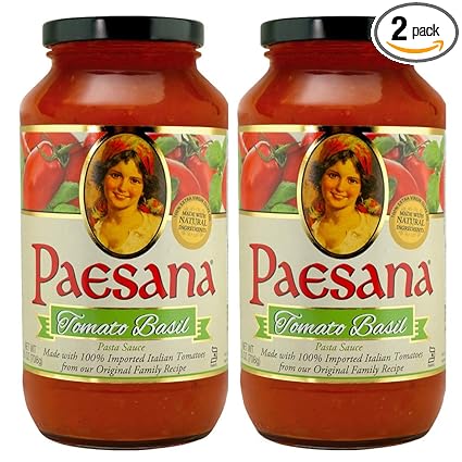Paesana Traditional Tomato Basil Pasta Sauce — Gluten Free, Vegan Friendly and made with 100% Imported Italian Tomatoes - Packed in the USA, 25 oz (2 Pack)