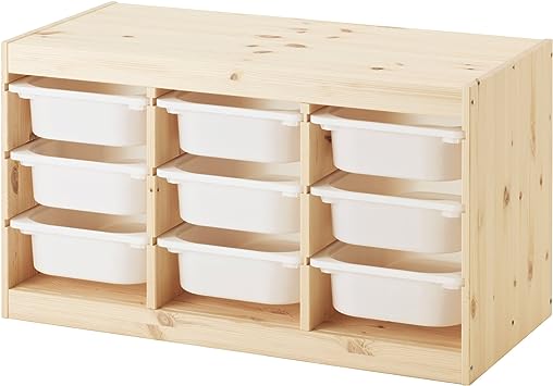 Ikea TROFAST storage combination with boxes, 93x44x52 cm, light white stained pine/white