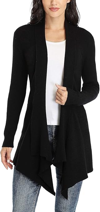 Dilgul Women Open Front Ribbed Drape Long Sleeve Cascading Cardigan Sweater