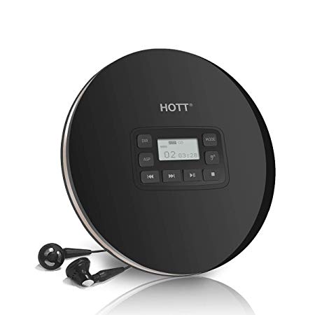 Portable CD Player, HOTT Small Walkman CD Player LED Display, Anti-Skip Protection, Shockproof, Personal Compact Disc Music Player Headphones USB Cable. (Black)