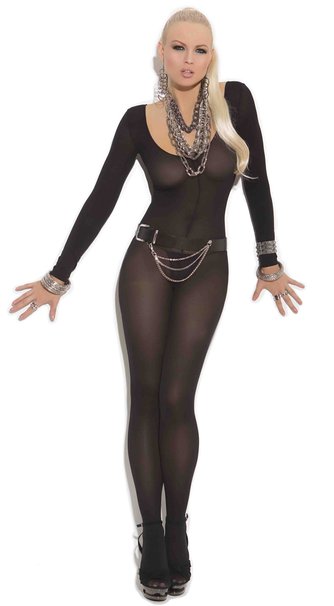 Elegant Moments Women's Opaque Long Sleeve Bodystocking with Open Crotch