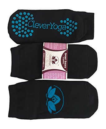 Clever Yoga Premium Socks for Sports Exercise Pilates Barre at Home Studio or Travel Women and Men ( 3 Pairs)