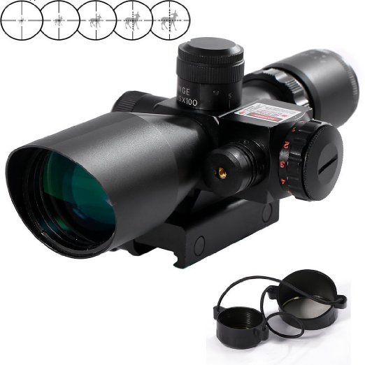 Vokul 25-10x40 Tactical Rifle Scope Red and Green Laser Dual Illuminated Mil-dot with Rail Mount