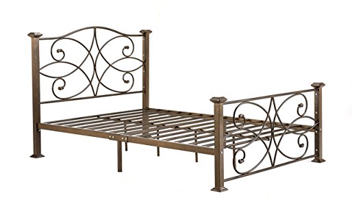 Hodedah Complete Metal Full-Size Bed with Headboard, Footboard, Slats and Rails in Gold