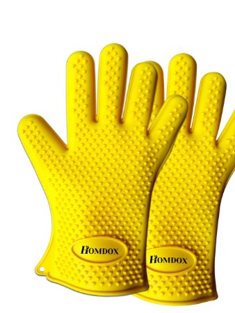 Homdox® BBQ Grill Gloves,Silicone Oven Gloves,BBQ Grill Mitts, Oven & Baking Gloves & Kitchen Cooking Gloves (Yellow)