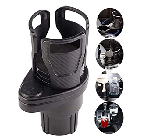 Multifunctional Vehicle-mounted Water Cup Drink Holder, 2 in 1 360 Degree Rotating and Retractable Car Cup/Bottles Mount Extender Organizer Carbon Black