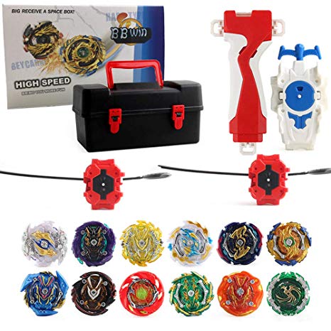 BBwin Bey Battle Burst Box Set 12 PCS Metal Fusion Starter Pack Spinning Top and Right/Left-Spin Launcher with Storage Case